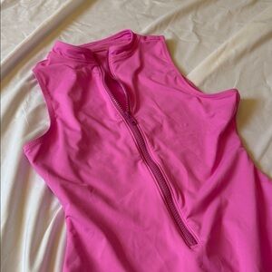 SKIMS Signature Swim Front Zip Sleeveless One Piece / Neon Orchid / Large